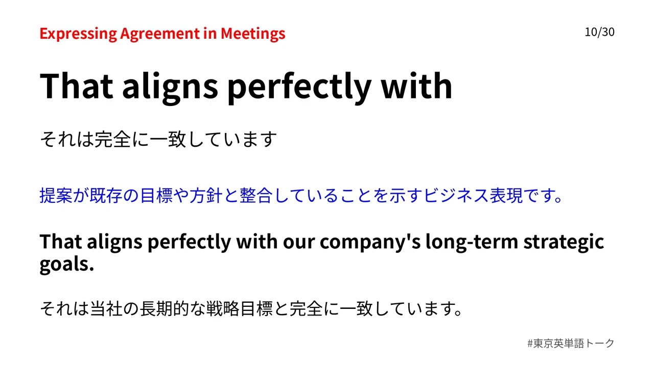 【会議の英会話】No.022賛成意見を伝えるビジネス英会話フレーズ聞き流し#東京英単語トーク 