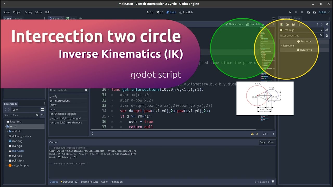 intercection two circle in godot script, Inverse Kinematica (IK)
