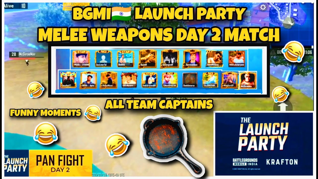 Melee Weapons😂Day 2 BGMI🇮🇳 Launch Party 🎉|| Funny Match Emotes🤣 || All Steamer's🔥