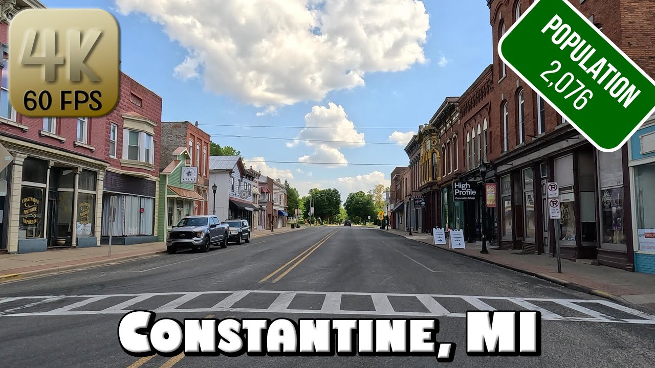 Driving Around Small Town Constantine, Michigan in 4k Video