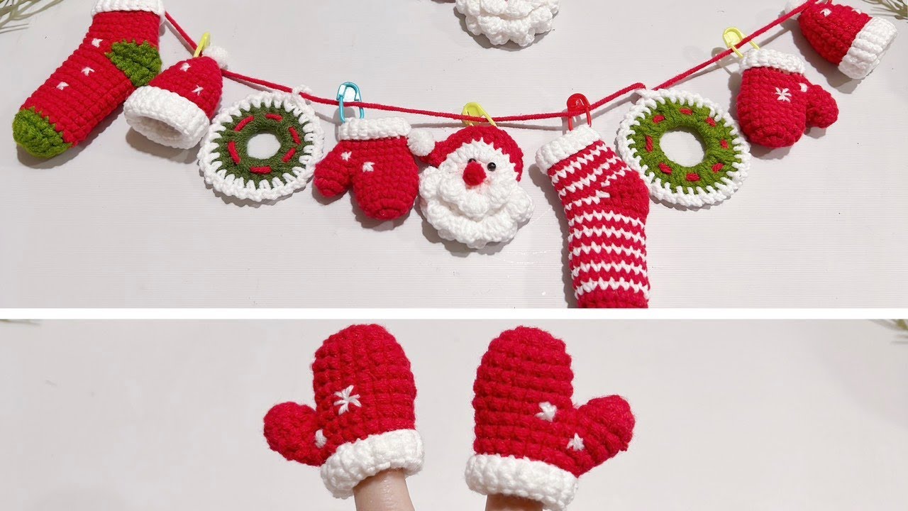 Móc găng tay noel mini trang trí | quỳnh như crochet