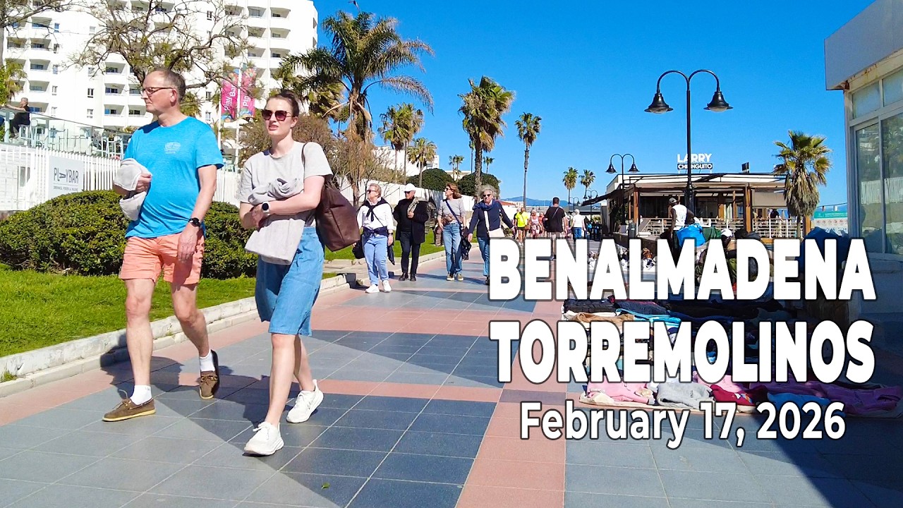 Benalmadena Torremolinos February 17, 2026 Promenade Walk Malaga Costa del Sol Spain [4K]