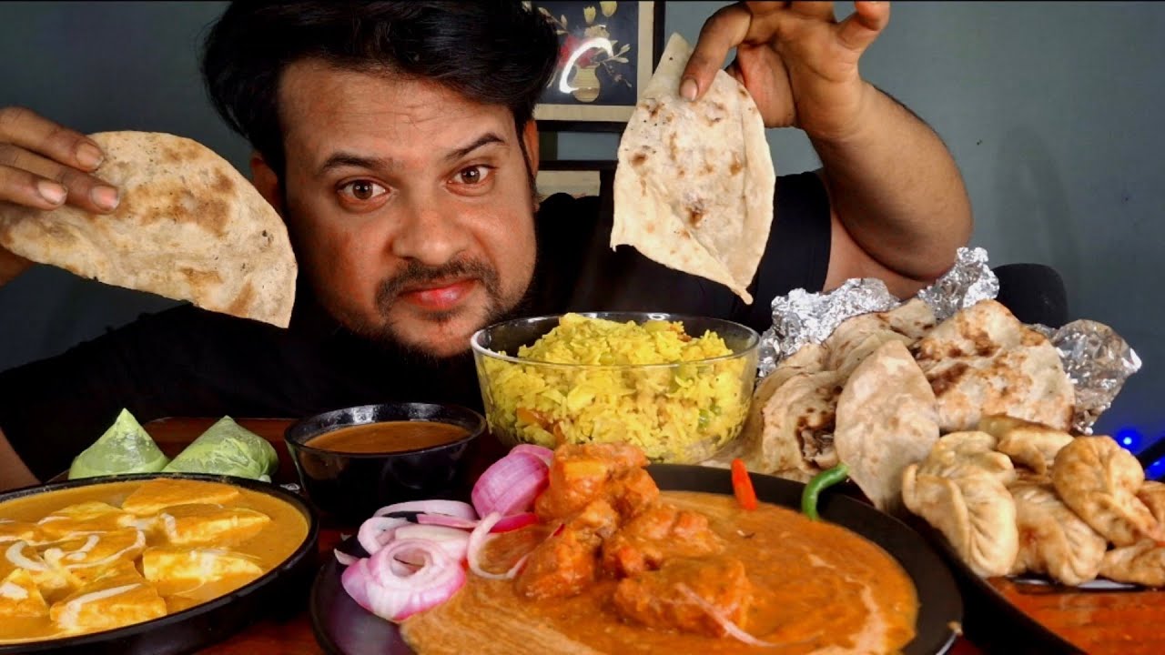 💯 special eating chicken fried momos, butter paneer, butter chicken, garlic naan, Daal Makhani 🌶🥵