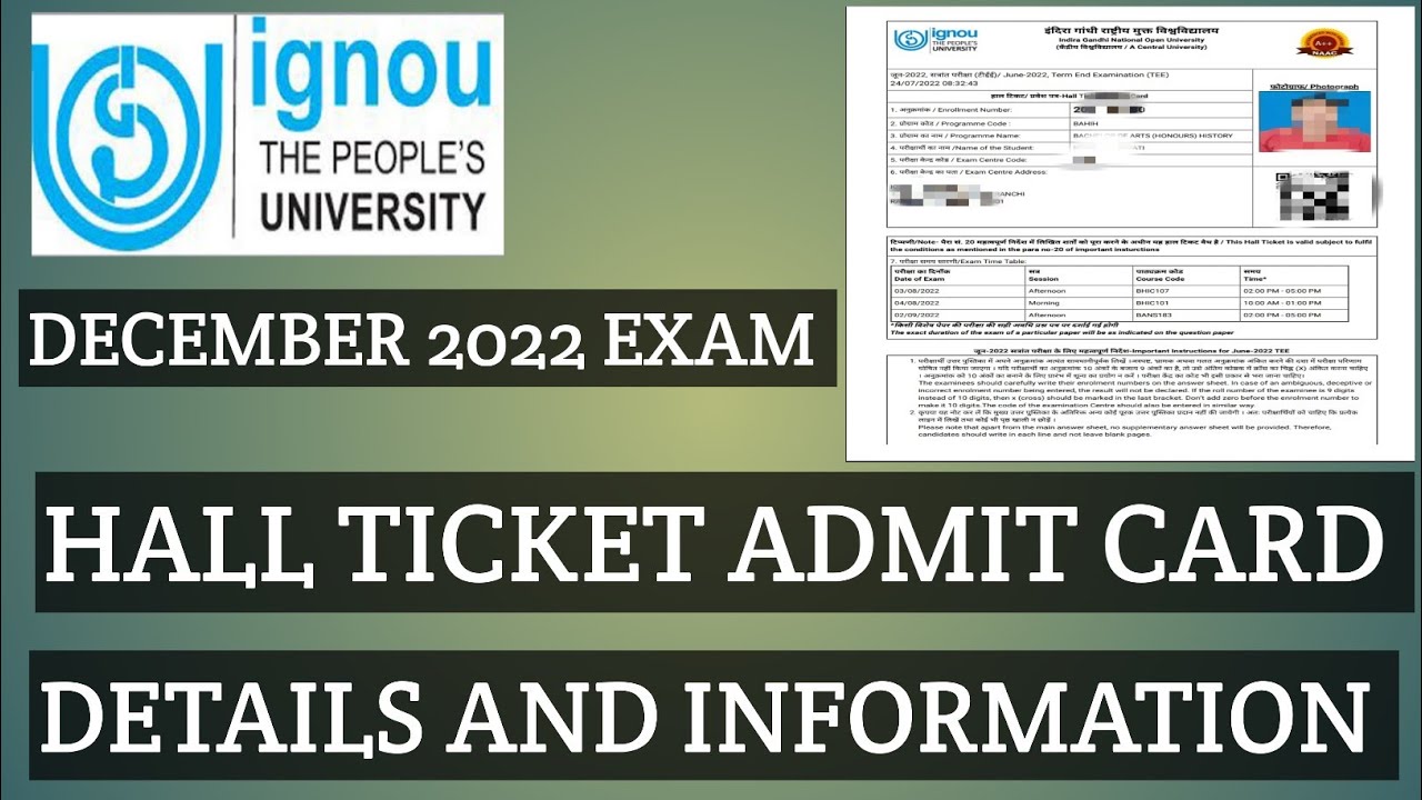 IGNOU HALL TICKET DECEMBER 2022 EXAMS DETAILS INFORMATION RELEASE DATE ?