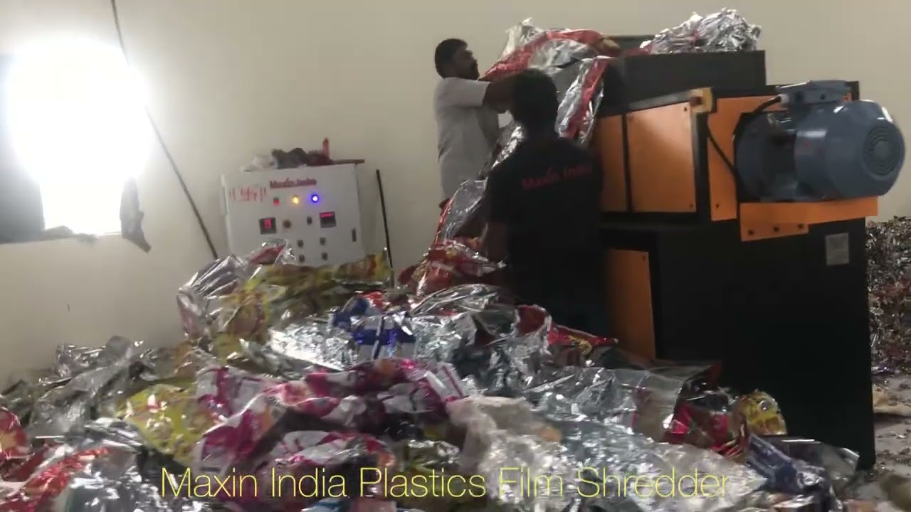 Plastic Film Pouches Shredder, Film Pouches Crusher, #LaminatedFilmPouchShredder, #PlasticShredder