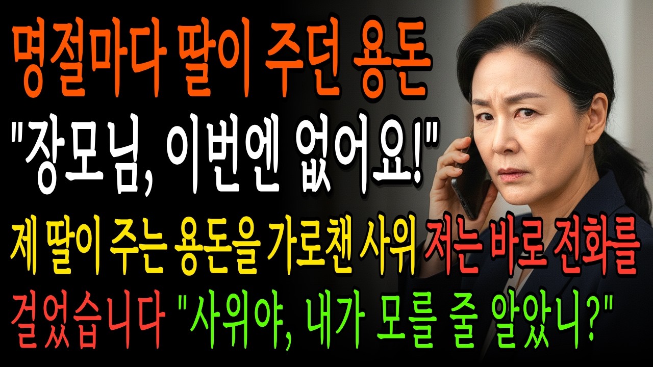 명절마다 딸이 주는 용돈을 가로채고 저를 바보로 만든 사위, 그 날 사위는 제 집에서 쫓겨났습니다 | 시니어 사이다 드라마