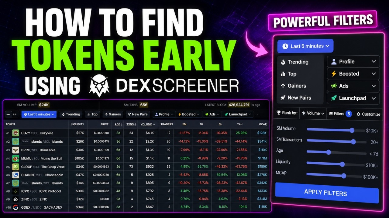 Как я использую DexScreener для поиска токенов (находим токены на ранней стадии)