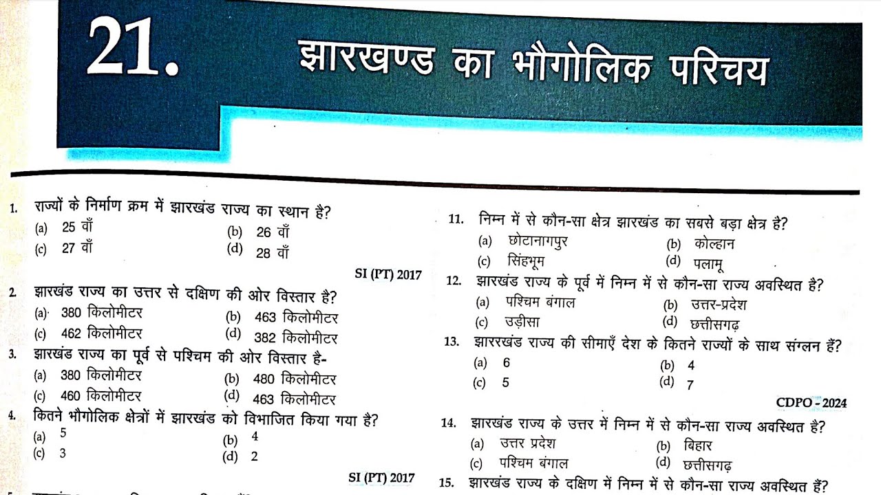 झारखंड का भौगोलिक परिचय part-1 | मैं हूं झारखंड Book से MCQs| झारखंड का भूगोल एवं पर्यावरण JPSC JSSC