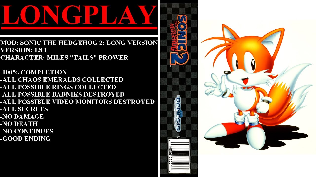 Sonic the Hedgehog 2: Long Version [v1.8.1] (MOD) - (Longplay - Tails Alone | 100% Completion)