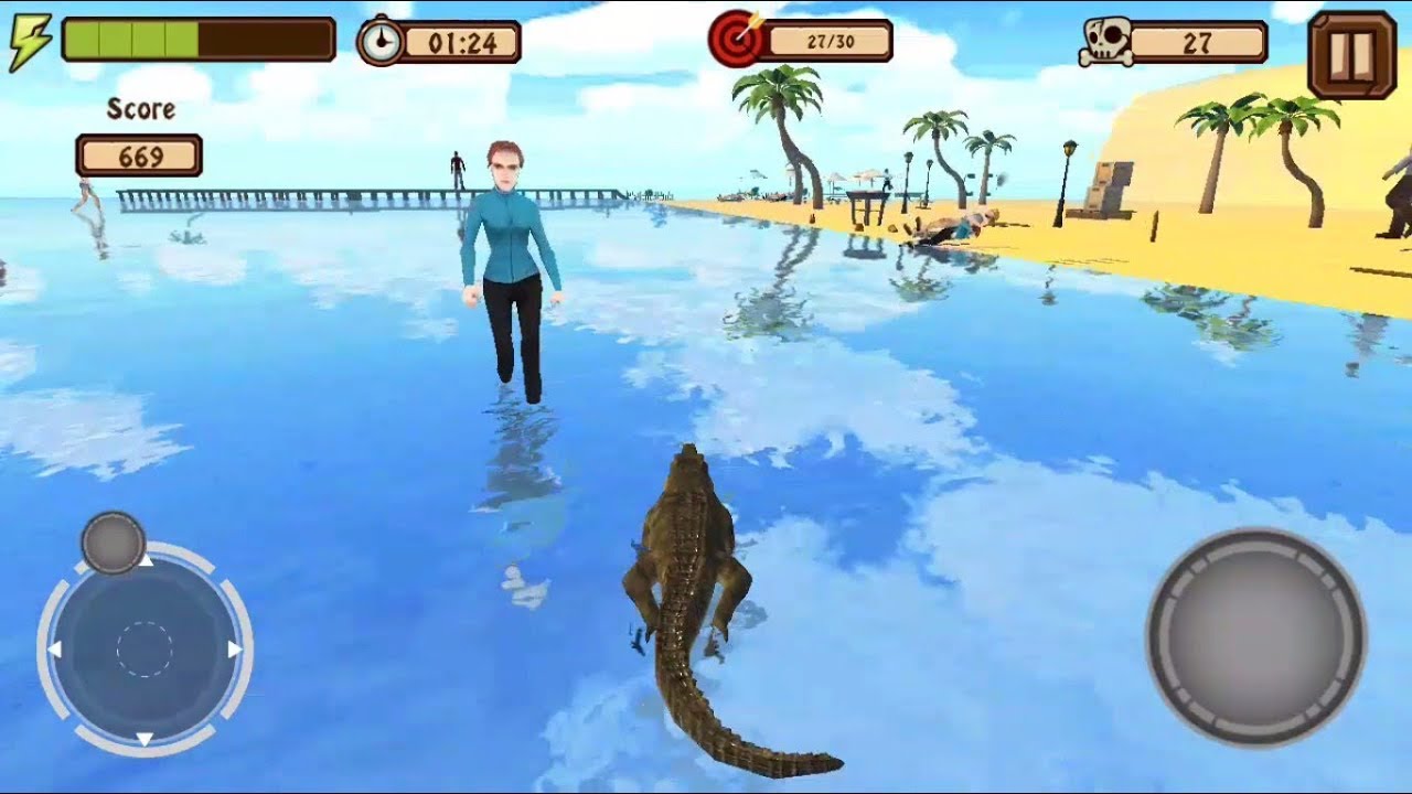 ► Crocodile Simulator Unlimited (Jellyfish Giant) Beach People Hunt Android Gameplay