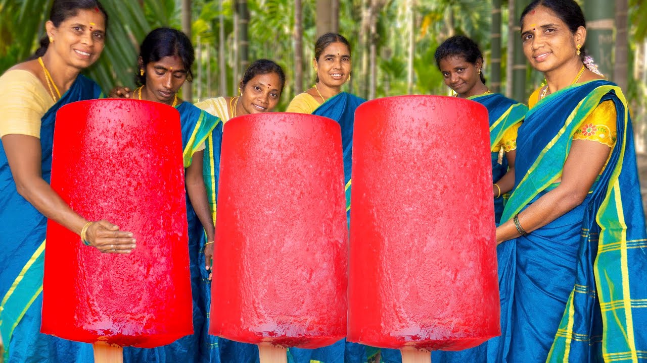 Kuchi Ice Recipe | Strawberry Kuchi Ice | Homemade Strawberry Milkshake | Village Super Cooking