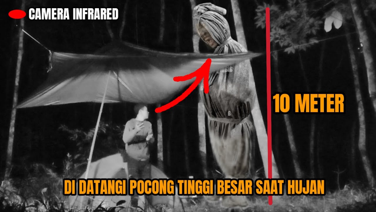 HOROR‼️PASANG KAMERA INFRARED ADA POCONG TINGGI BANGET DATANG MENGHAMPIRI SAAT HUJAN DERAS