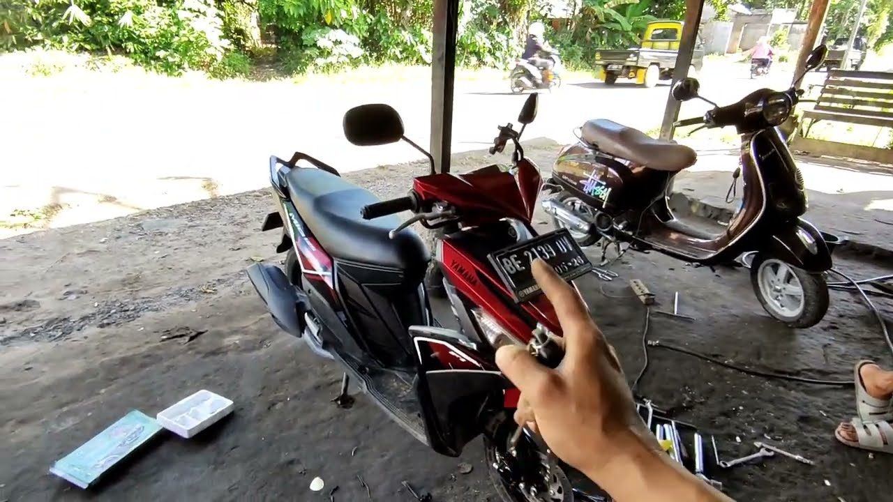 cara pasang remot alarm ke yamaha mio m3 ini cara  paling mudah