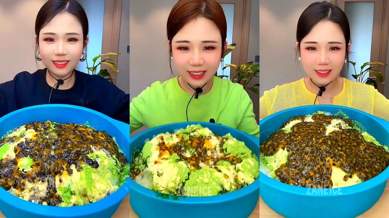 REQUEST|| ASMR YY NEW AND OLD MIX SHAVED ICE EATING WITH PASSION FRUIT AND POWDER