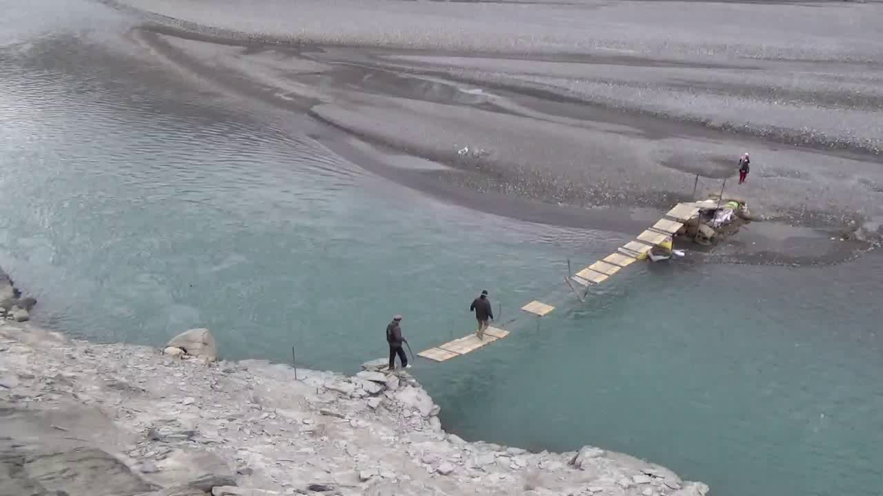 Seasonal foot bridge between Hussaini and Zarabad in Gojal  | Hunza valley
