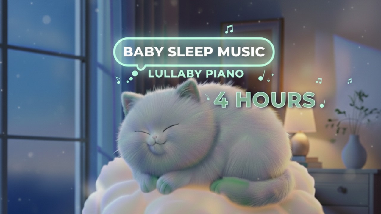 Deep Sleep Music for Babies ☁️ 4 Hours Dark Screen Lullaby 🐱 Menta Cloud Cat