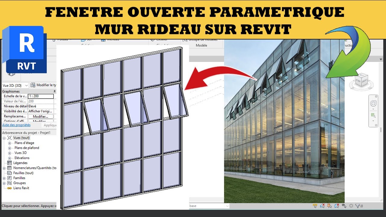 Fenêtre ouverte paramétrique mur rideau sur revit