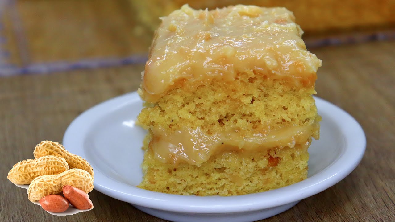 BOLO DE AMENDOIM COM RECHEIO E COBERTURA DELICIOSO