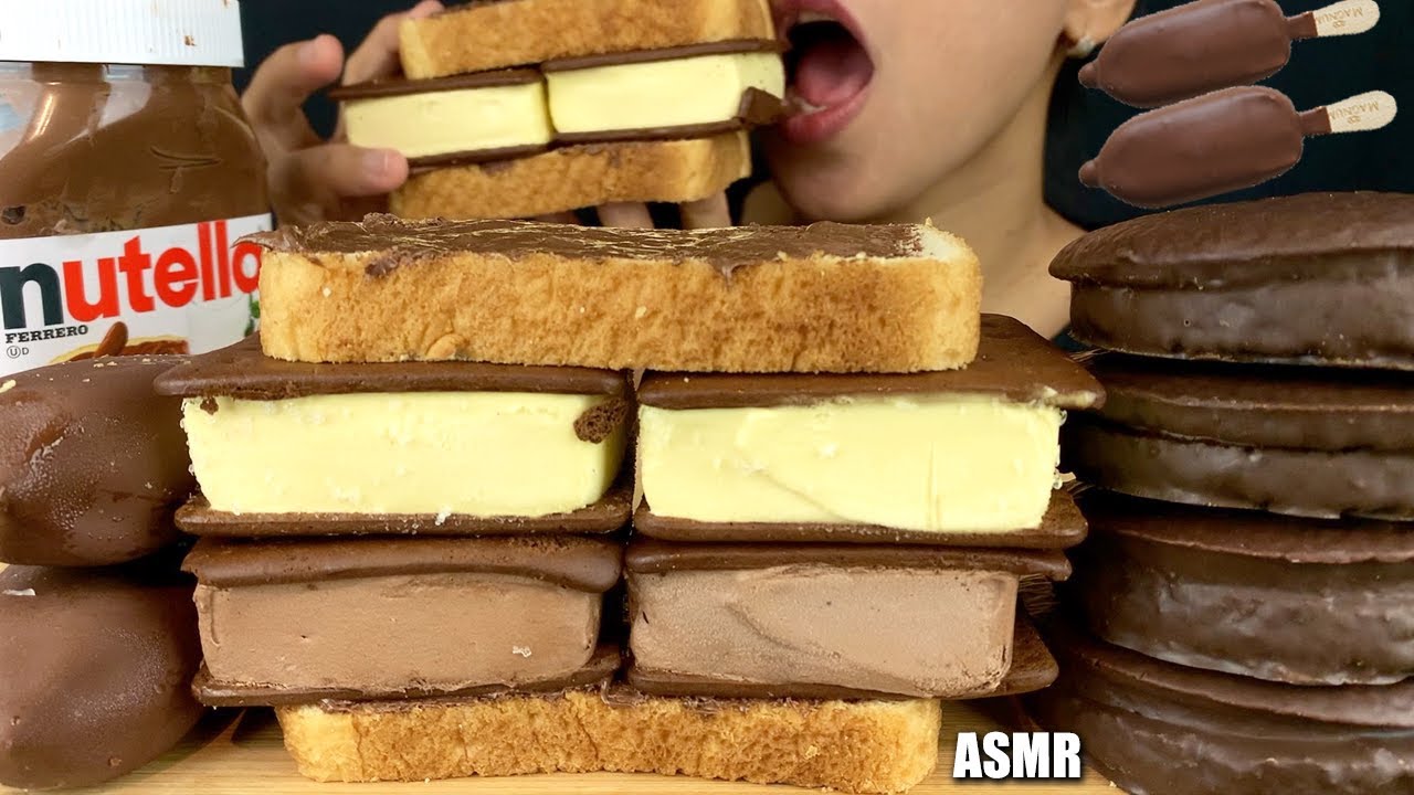 ASMR NUTELLA AND CHOCOLATE ICE CREAM SANDWICH SANDWICH  चॉकलेट 초콜릿 | LaniEats ASMR