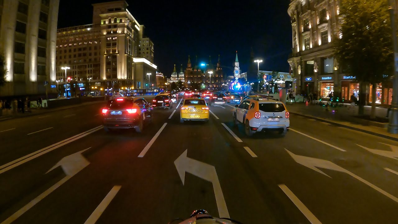 Center of Moscow from the passenger seat of a motorcycle