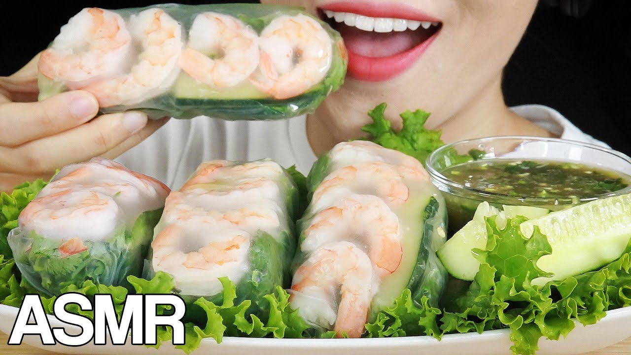 ASMR SHRIMP SALAD ROLLS *Crunchy* Eating Sounds Mukbang No Talking