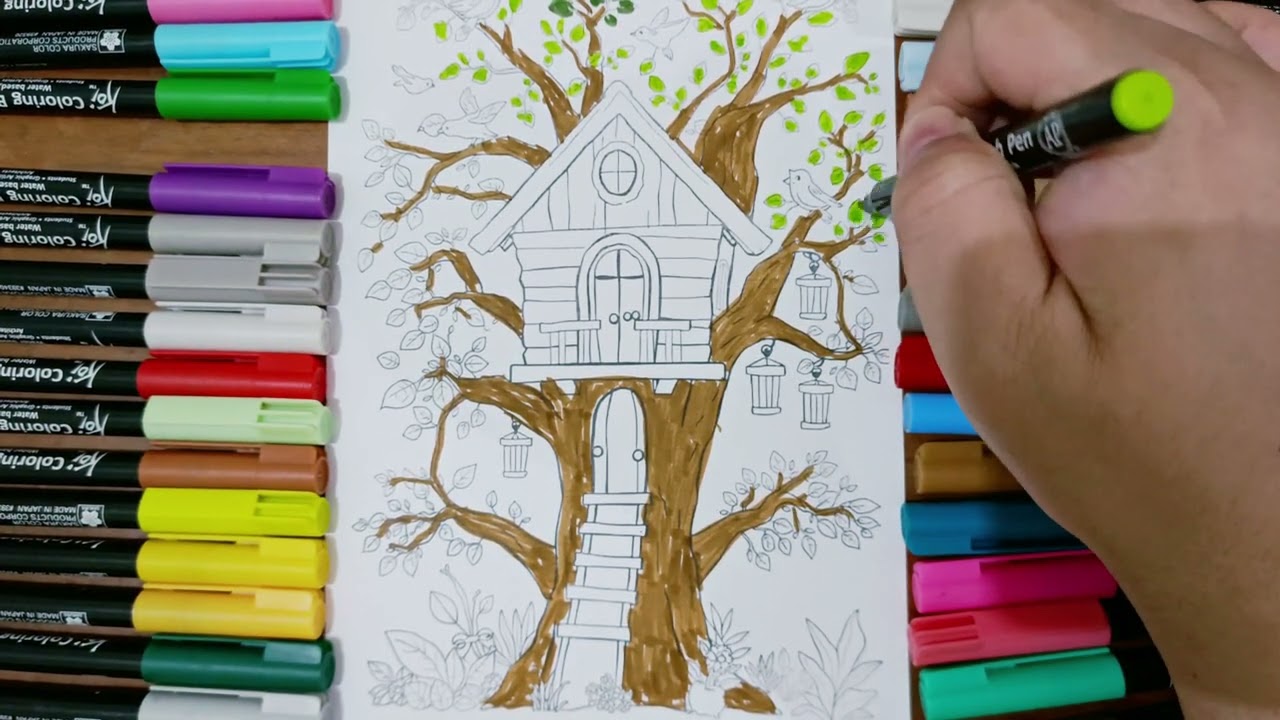 LET'S COLORING TREE HOUSE| PAINTING HOUSE #satisfying #forkids #fun #treehouse 