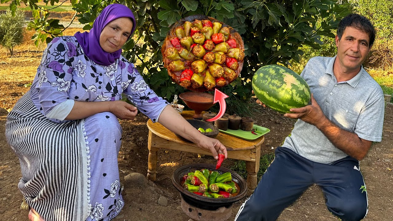 جني الفلفل من الحديقة وتحضيره بحشوة اللحم المفروم