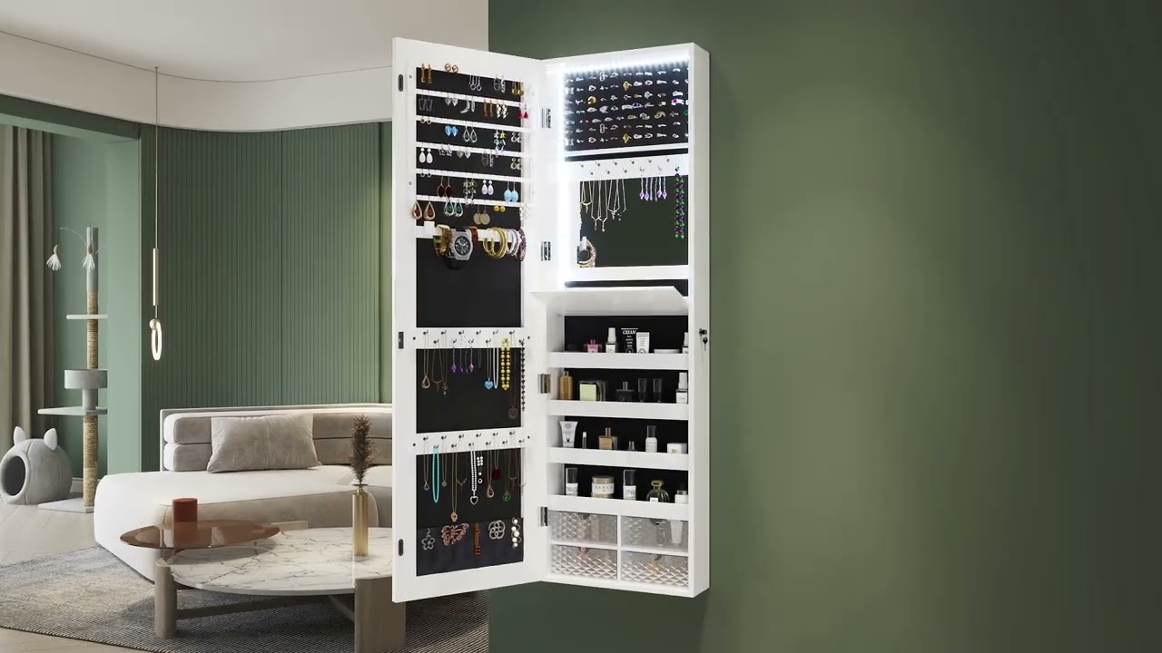 Vlsrka 472 LED Jewelry Mirror Cabinet WallDoor Mounted Jewelry Armoire Organizer with Full #amazon