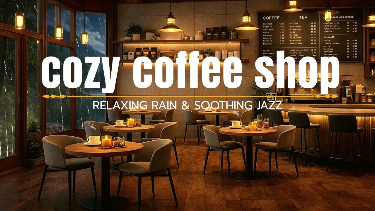 10 Hours Cozy Coffee Shop Ambience ☕🌧️ Relaxing Rain Sounds & Smooth Jazz for Study, Sleep & Work