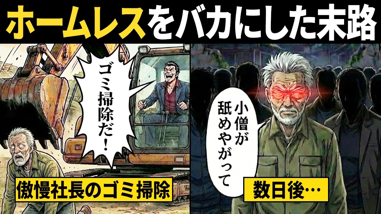 【ヤクザ不動産vs謎のホームレス】無理やり重機で突っ込む不動産屋「ゴミは解体だw」→背後の老人の目が光った瞬間、掃除されるのはお前らの方だったｗ