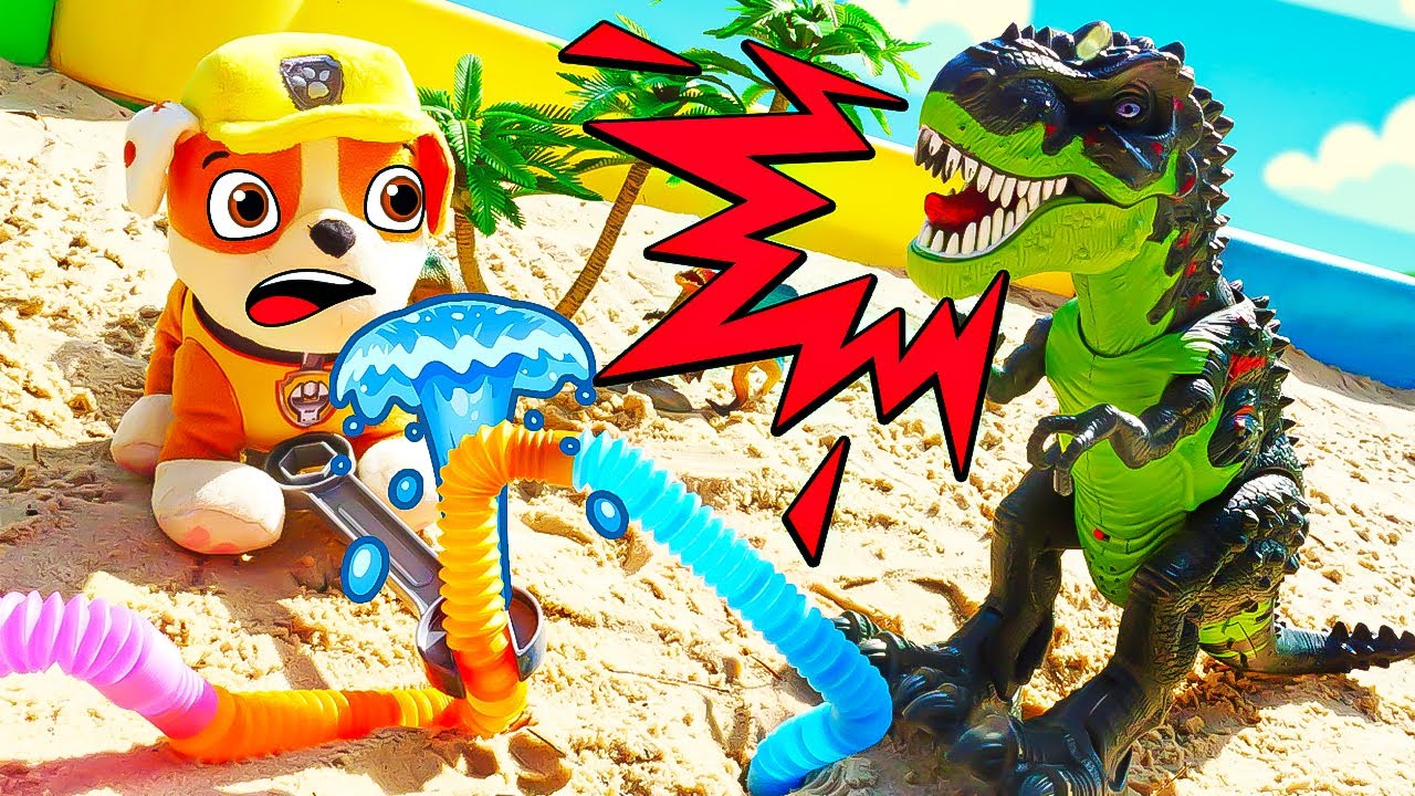 Un tubo rotto nel mondo dei dinosauri. Video con giochi per bambini.