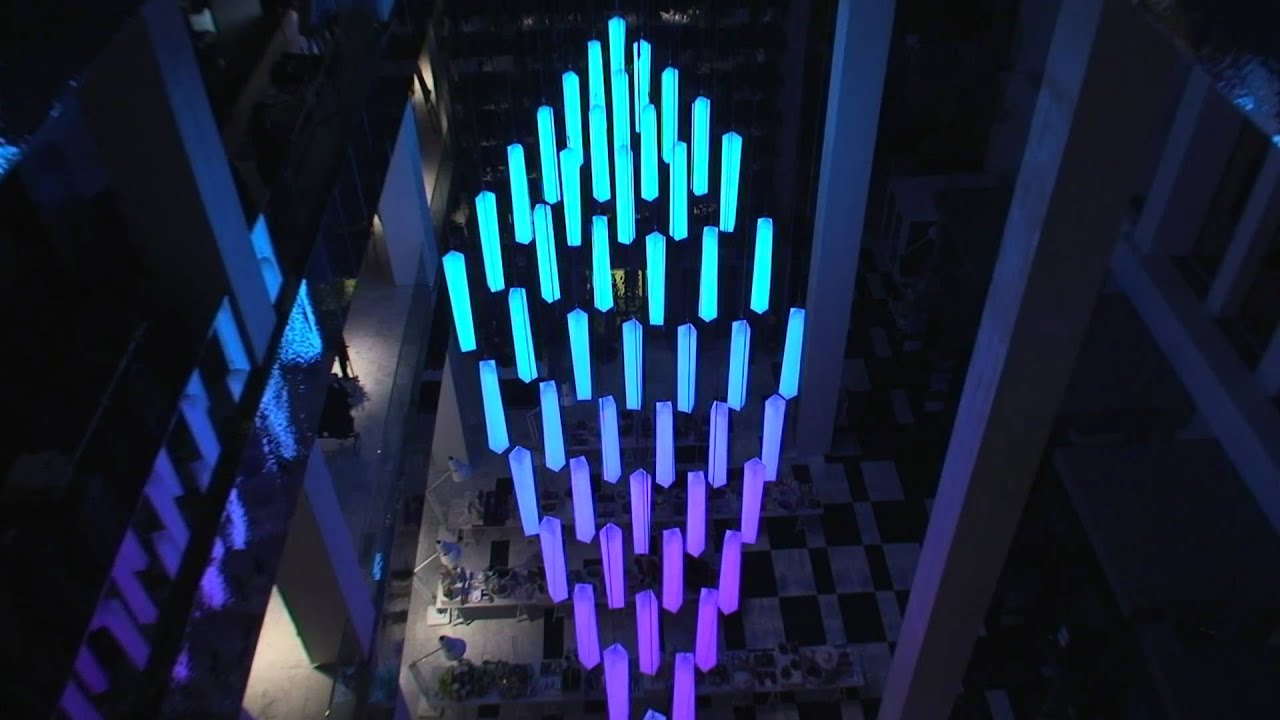 Crystal Chandelier - kinetic light sculpture with DMX winch motorized RGB led lights
