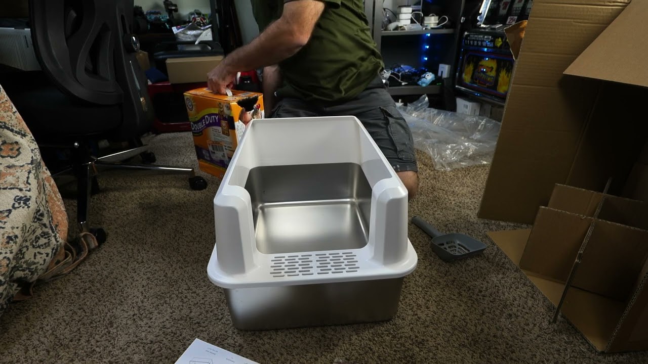 WoofiGo Stainless Steel Cat Litter Box With Lid, XL Extra Large