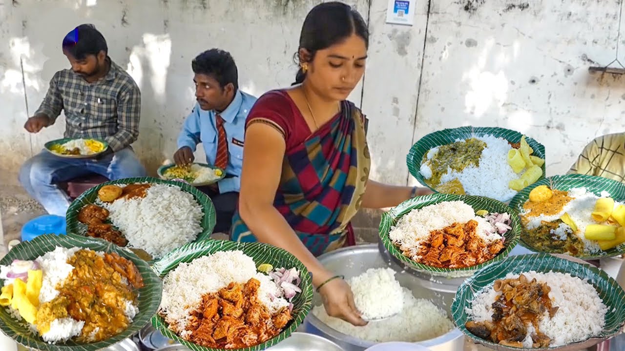 Cheapest RoadSide Unlimited Meals | Indian Street Food | #Meals #Vegmeals #NonVegMeals