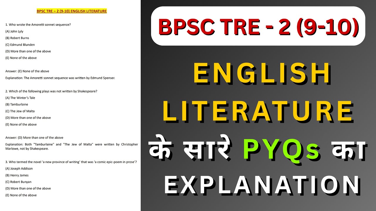 English Literature PYQ Series : BPSC TRE 2 (9-10) के English Literature के सारे PYQs |