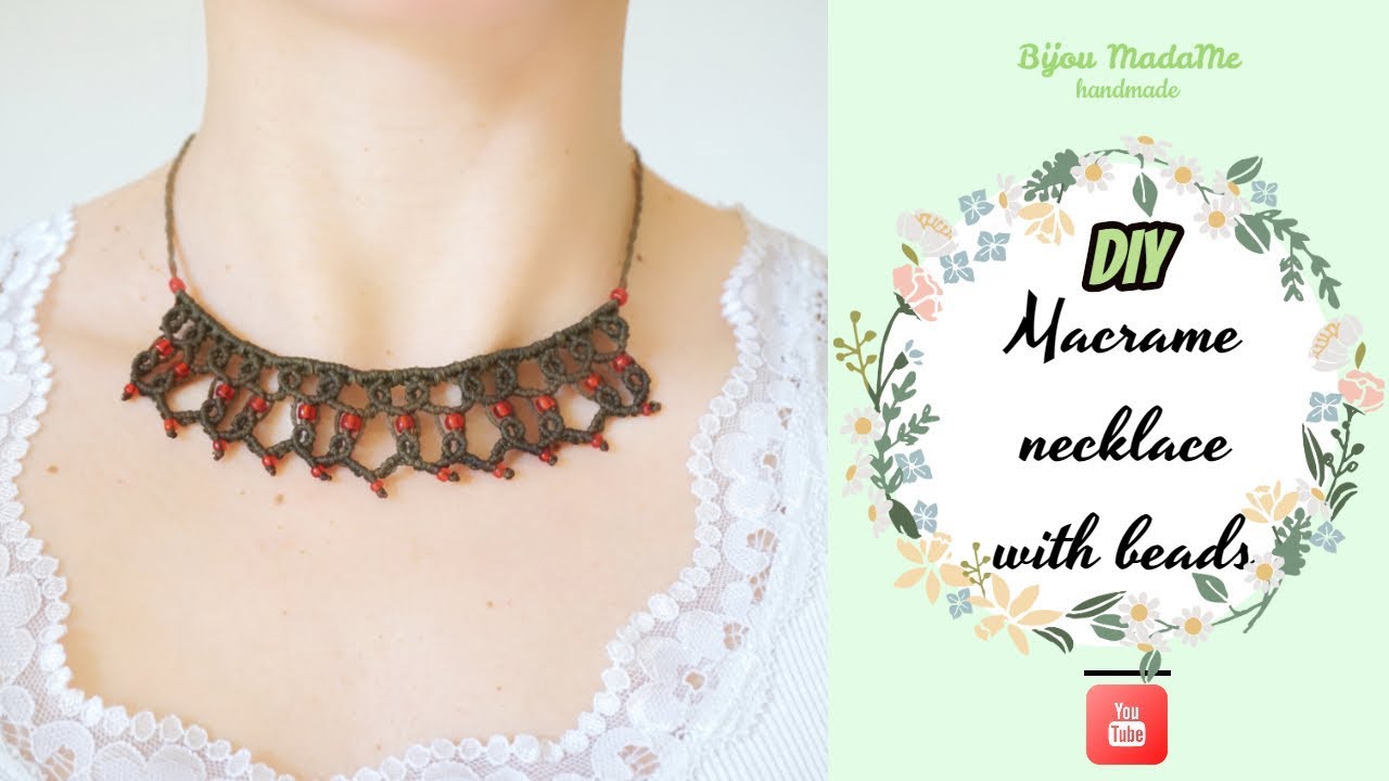 DIY easy macrame necklace with beads | Macrame necklace tutorial | DIY macrame jewelry
