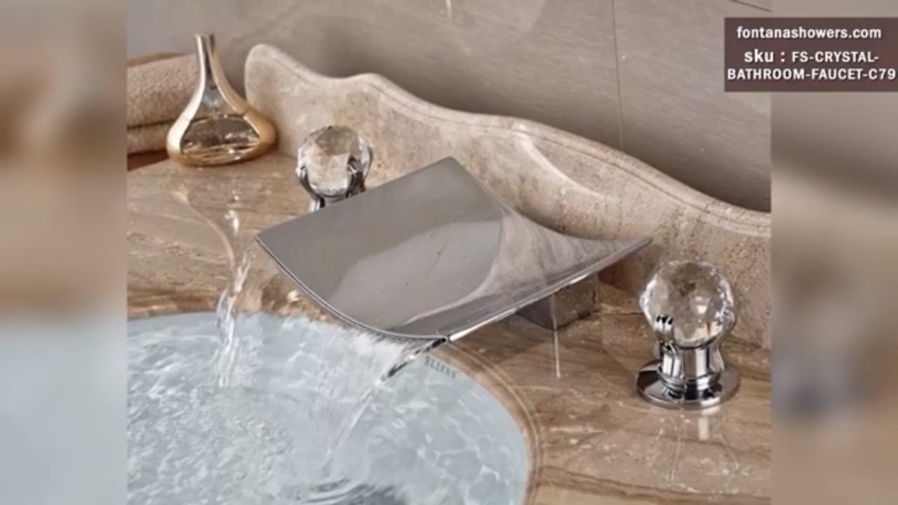 New Luxury LED Crystal Handle Waterfall Bathroom Widespread Faucet Sink Mixer Tap