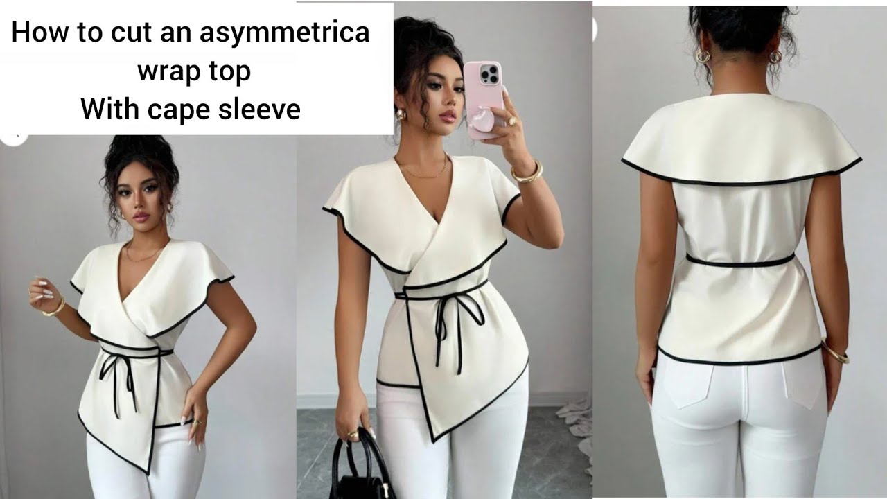How to cut an asymmetric warp blouse with cape sleeve #wraptop