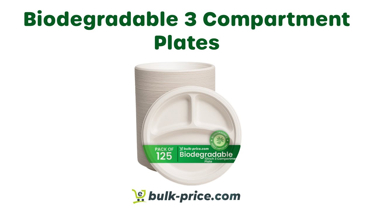 Eco-Friendly 3 Compartment Plates | 10&rdquo; Durable & Biodegradable Dinnerware