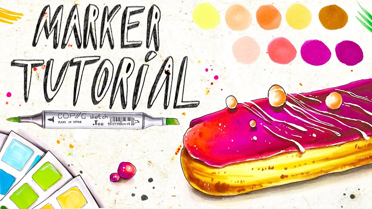 Drawing Tutorial for beginners using alcohol markers | How to draw an éclair, marker drawing