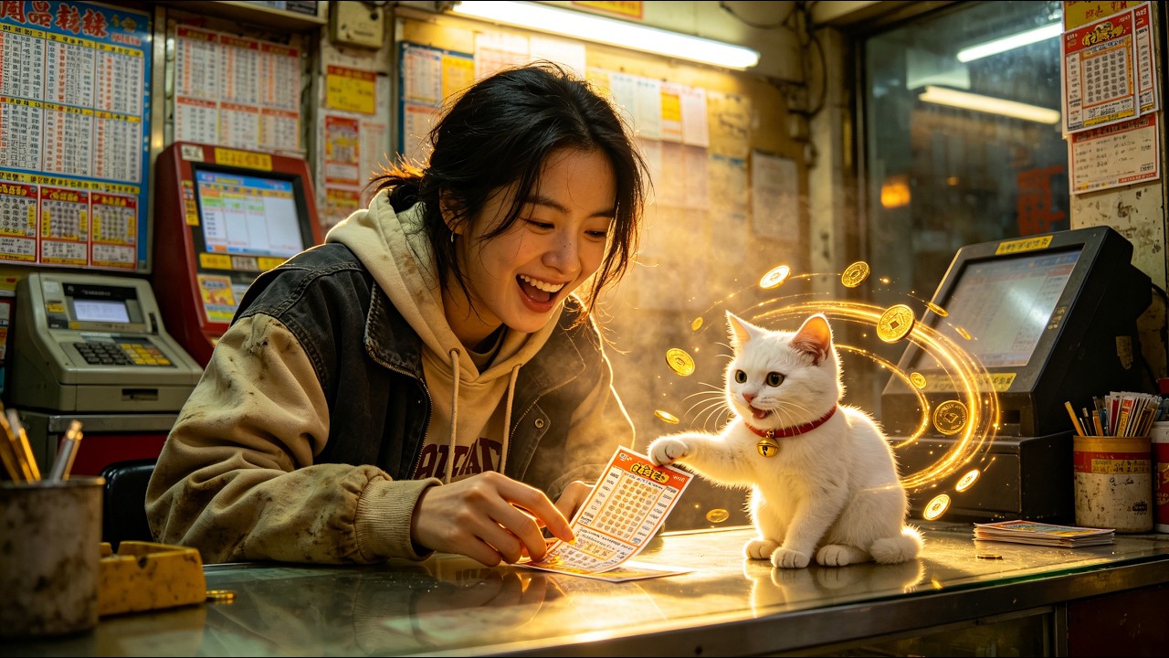 Every lottery ticket wins! Poor girl gets a lucky cat, good luck keeps coming, gets rich!