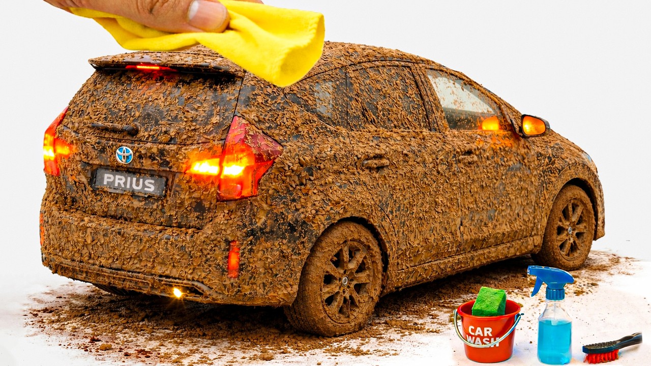 The surreal cleaning process of a 1:18 Toyota Prius After an Extreme Off-Road Adventure 🔥