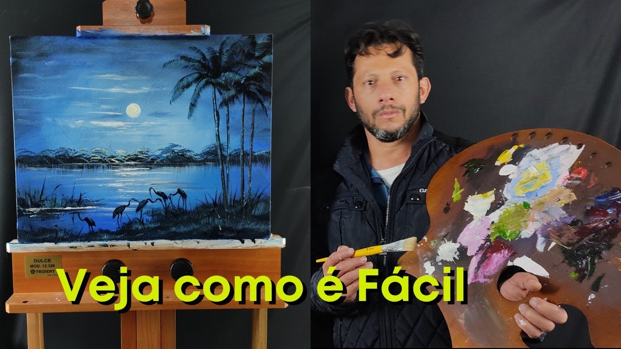 Pintura em tela Paisagem noite acrílico sobre tela marcio Monteiro