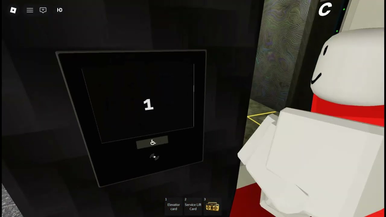 Taking the destination dispatch elevator at H671 Headquarters in Roblox