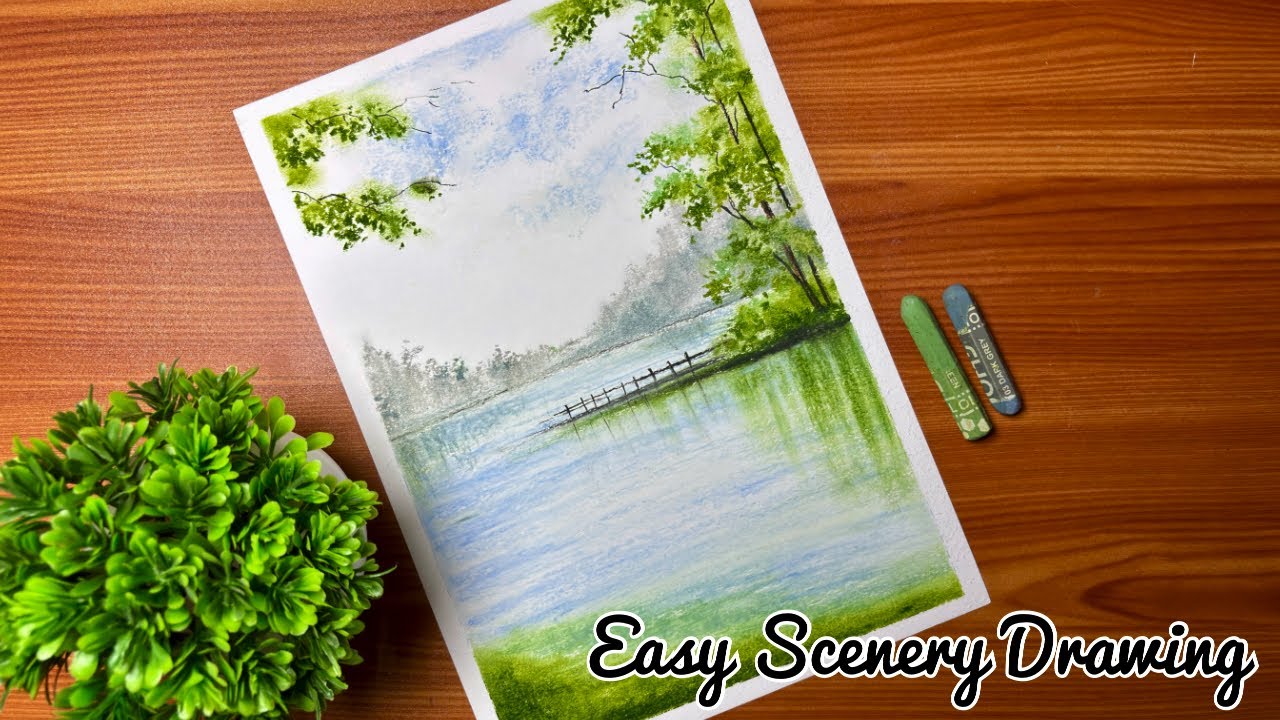 How to Draw riverside Scenery | Easy Oil Pastels Drawing for Beginners #art #drawing #scenerydrawing