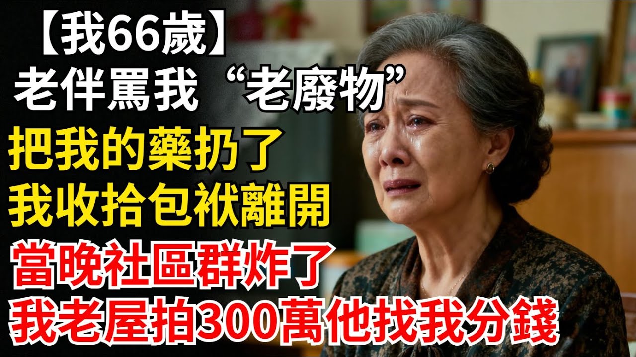 我66歲，老伴罵我“老廢物”，把我的藥扔了； 我收拾包袱離開。 當晚社區群炸了：我家老屋拍出300萬！ 他瘋找我分錢…【蘭窗憶語】#老年故事#家庭衝突#爽文#劇情反轉