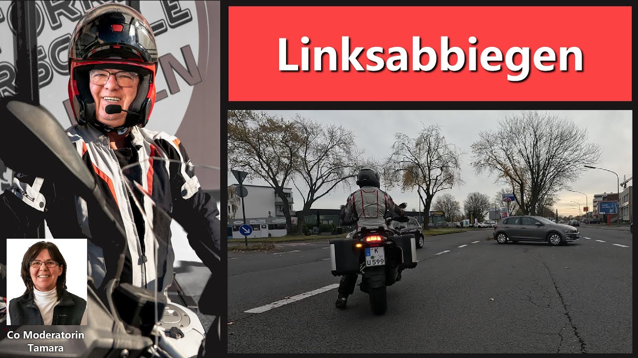 Linksabbiegen mit einem Motorrad