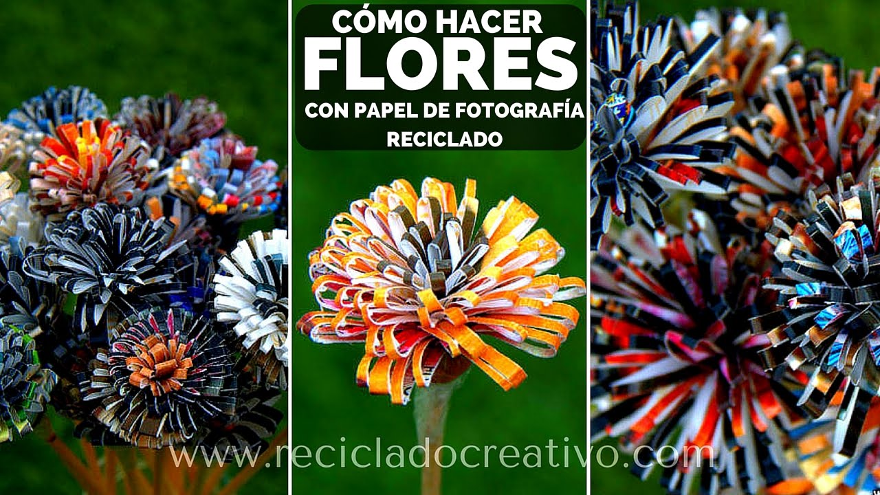 Cómo hacer flores con papel reciclado de fotografías - How to make flowers out of photo paper