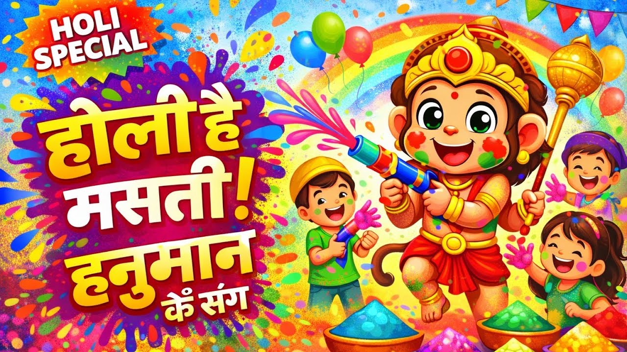 रंगों के संग हनुमान | Holi Song for Kids in Hindi | Hanuman Ji Holi Special | Kids Rhymes