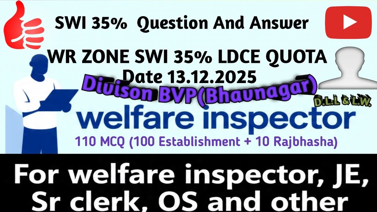13.12.2025 SWI, Staff and Welfare inspector question 35% LDCE Quota Paper with detailed explanation 